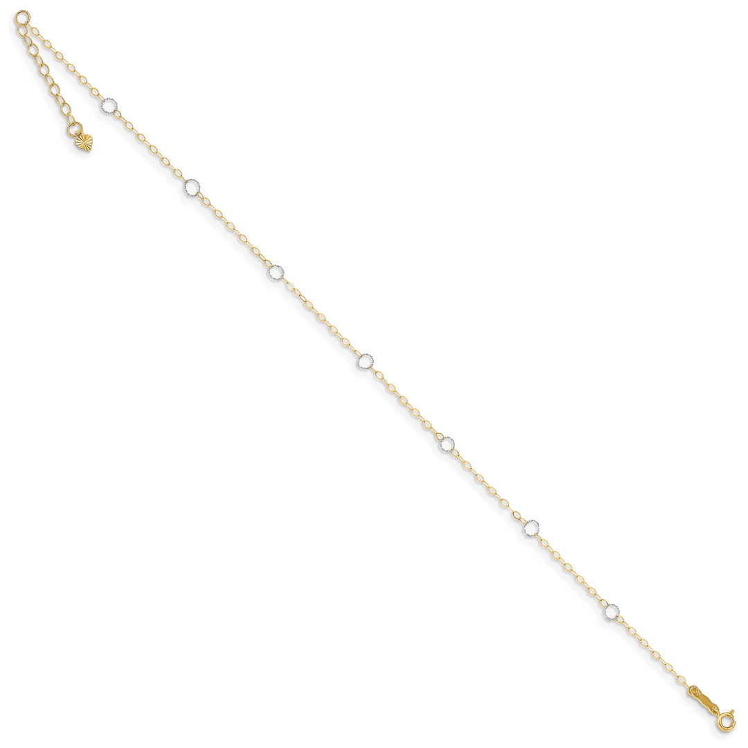 Tobillera 14K  en Oro Bicolor con Círculos 9 Pulgadas y  1 Pulgada de Extensión