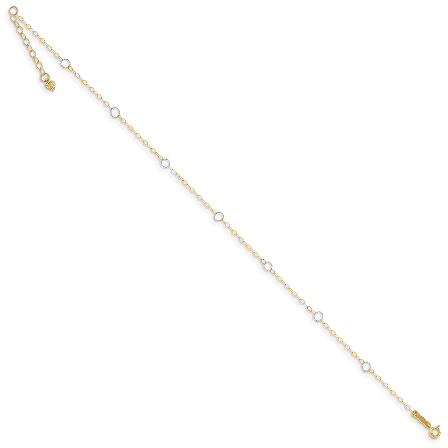 Tobillera 14K  en Oro Bicolor con Círculos 9 Pulgadas y  1 Pulgada de Extensión