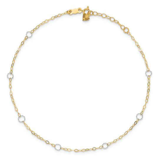 Tobillera 14K  en Oro Bicolor con Círculos 9 Pulgadas y  1 Pulgada de Extensión