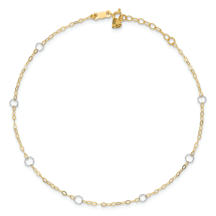Tobillera 14K  en Oro Bicolor con Círculos 9 Pulgadas y  1 Pulgada de Extensión