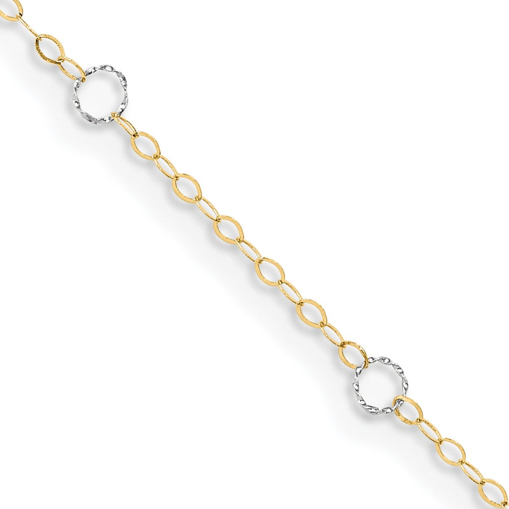 Tobillera 14K  en Oro Bicolor con Círculos 9 Pulgadas y  1 Pulgada de Extensión