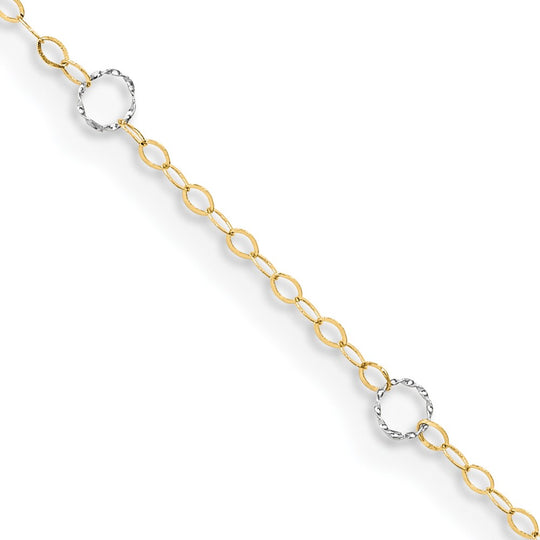 Tobillera 14K  en Oro Bicolor con Círculos 9 Pulgadas y  1 Pulgada de Extensión