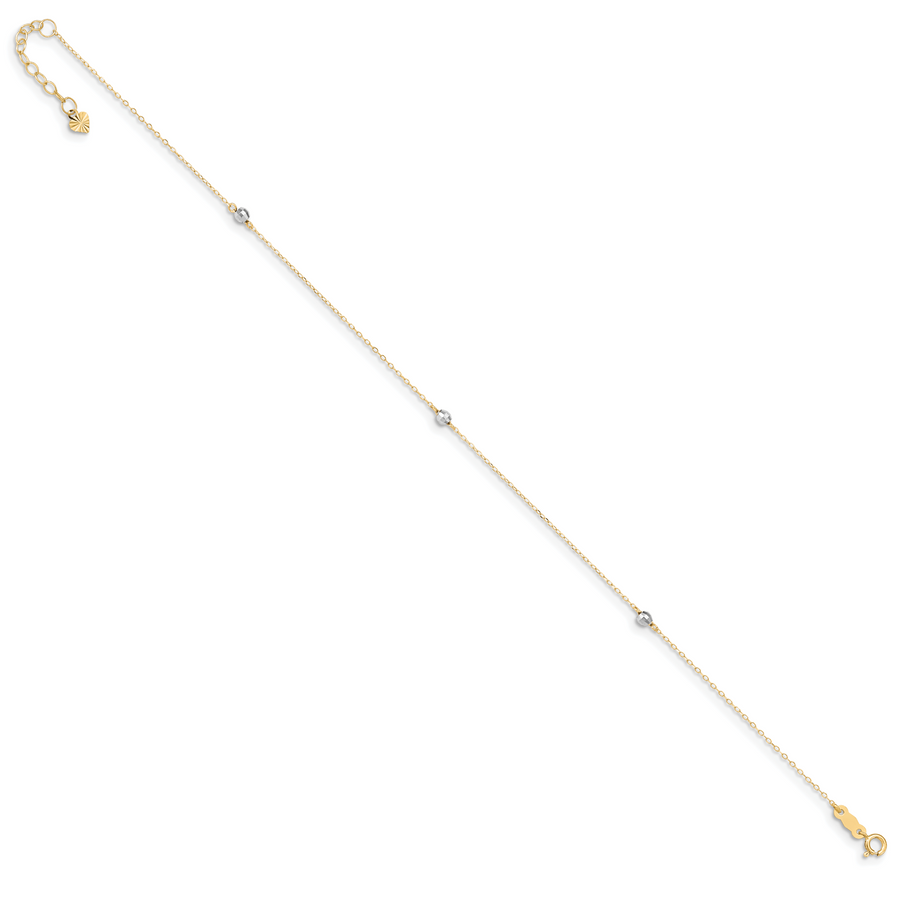 Tobillera de 14K Oro Bicolor con Cuentas de Espejo de 9 Pulgadas más Extensión de 1 Pulgada