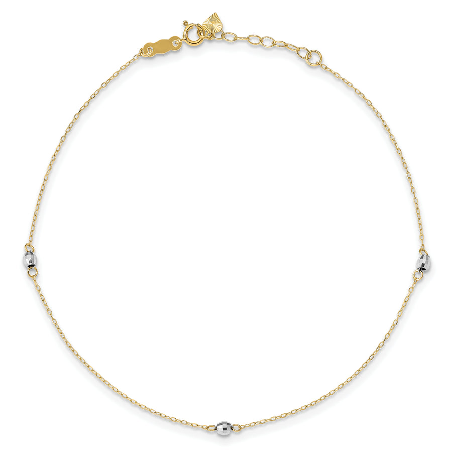 Tobillera de 14K Oro Bicolor con Cuentas de Espejo de 9 Pulgadas más Extensión de 1 Pulgada