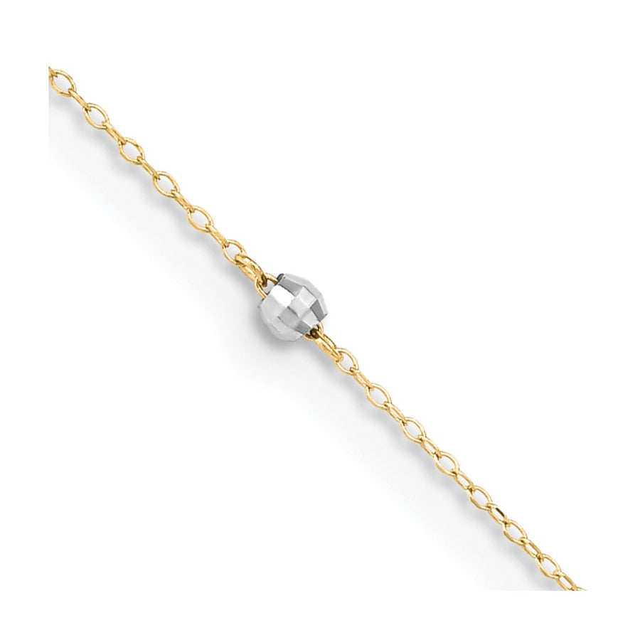 Tobillera de 14K Oro Bicolor con Cuentas de Espejo de 9 Pulgadas más Extensión de 1 Pulgada