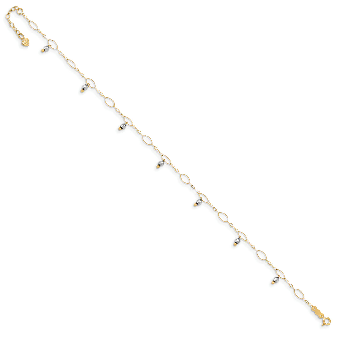 Tobillera de Esferas Espejadas de Dos Tonos en 14K con Extensor de 1 Pulgada