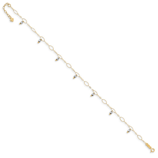 Tobillera de Esferas Espejadas de Dos Tonos en 14K con Extensor de 1 Pulgada