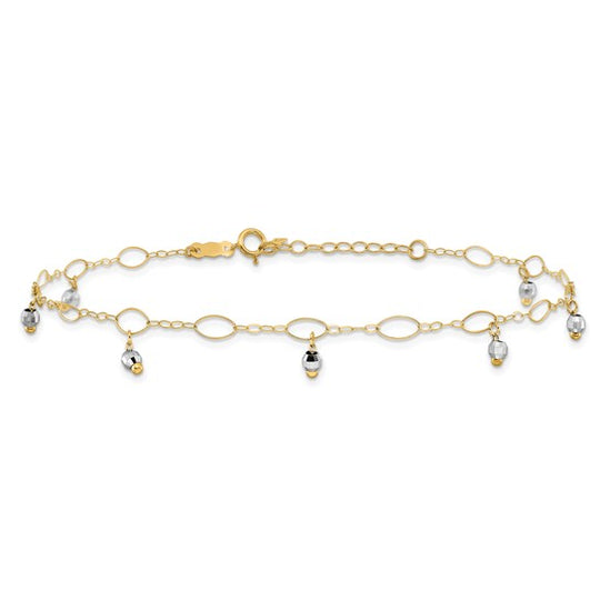 Tobillera de Esferas Espejadas de Dos Tonos en 14K con Extensor de 1 Pulgada