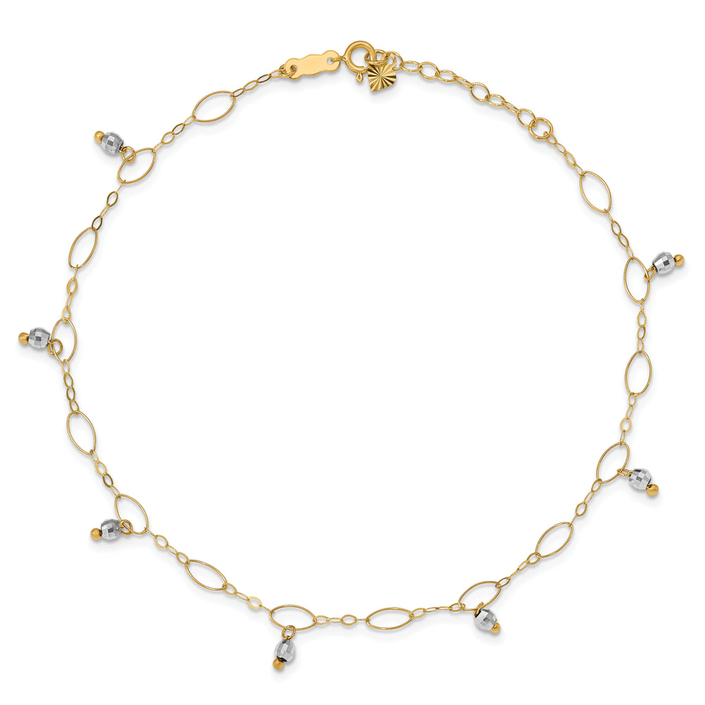 Tobillera de Esferas Espejadas de Dos Tonos en 14K con Extensor de 1 Pulgada