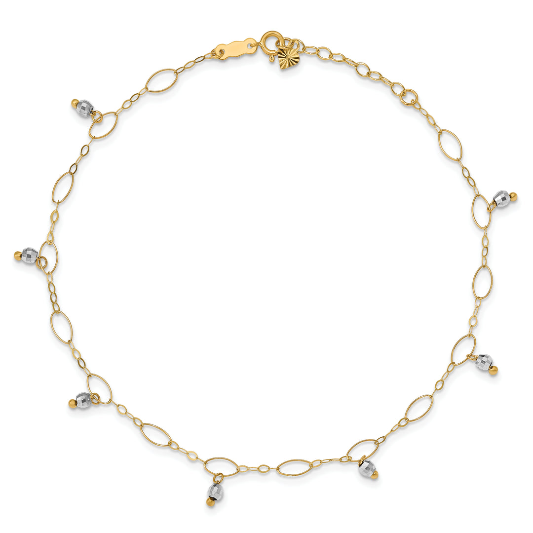Tobillera de Esferas Espejadas de Dos Tonos en 14K con Extensor de 1 Pulgada