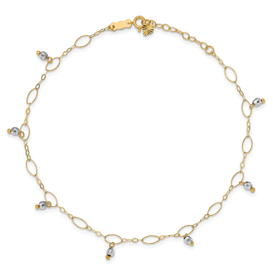 Tobillera de Esferas Espejadas de Dos Tonos en 14K con Extensor de 1 Pulgada