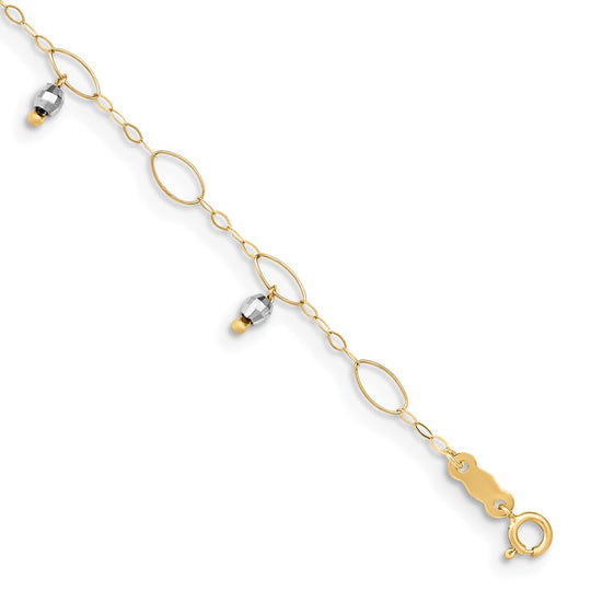 Tobillera de Esferas Espejadas de Dos Tonos en 14K con Extensor de 1 Pulgada