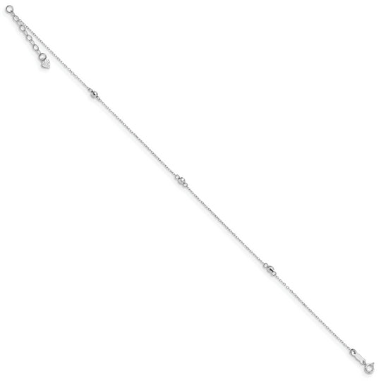 Tobillera de Oro Blanco de 14K con Esferas Espejadas de 9 Pulgadas + Extensión de 1 Pulgada
