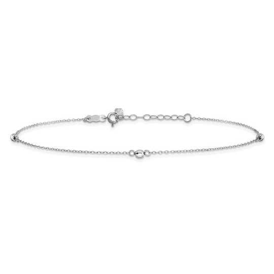 Tobillera de Oro Blanco de 14K con Esferas Espejadas de 9 Pulgadas + Extensión de 1 Pulgada