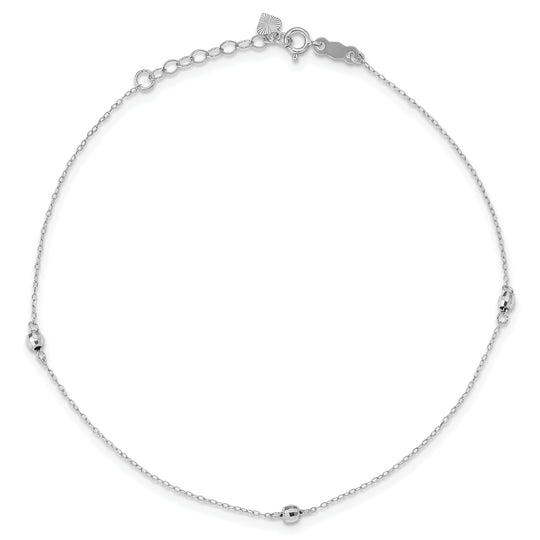Tobillera de Oro Blanco de 14K con Esferas Espejadas de 9 Pulgadas + Extensión de 1 Pulgada