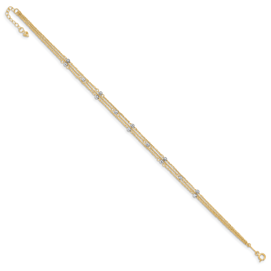 Tobillera de Triple Cadena de 14K Bicolor de 9 Pulgadas + 1 Pulgada de Extensión