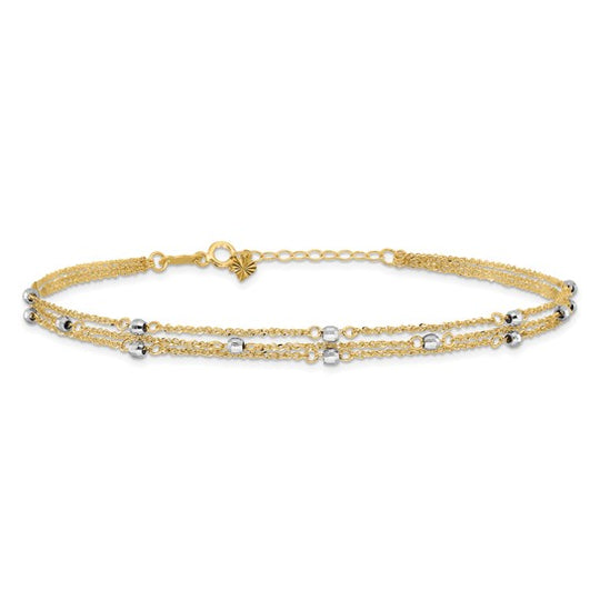 Tobillera de Triple Cadena de 14K Bicolor de 9 pulgadas + 1 pulgada de Extensión