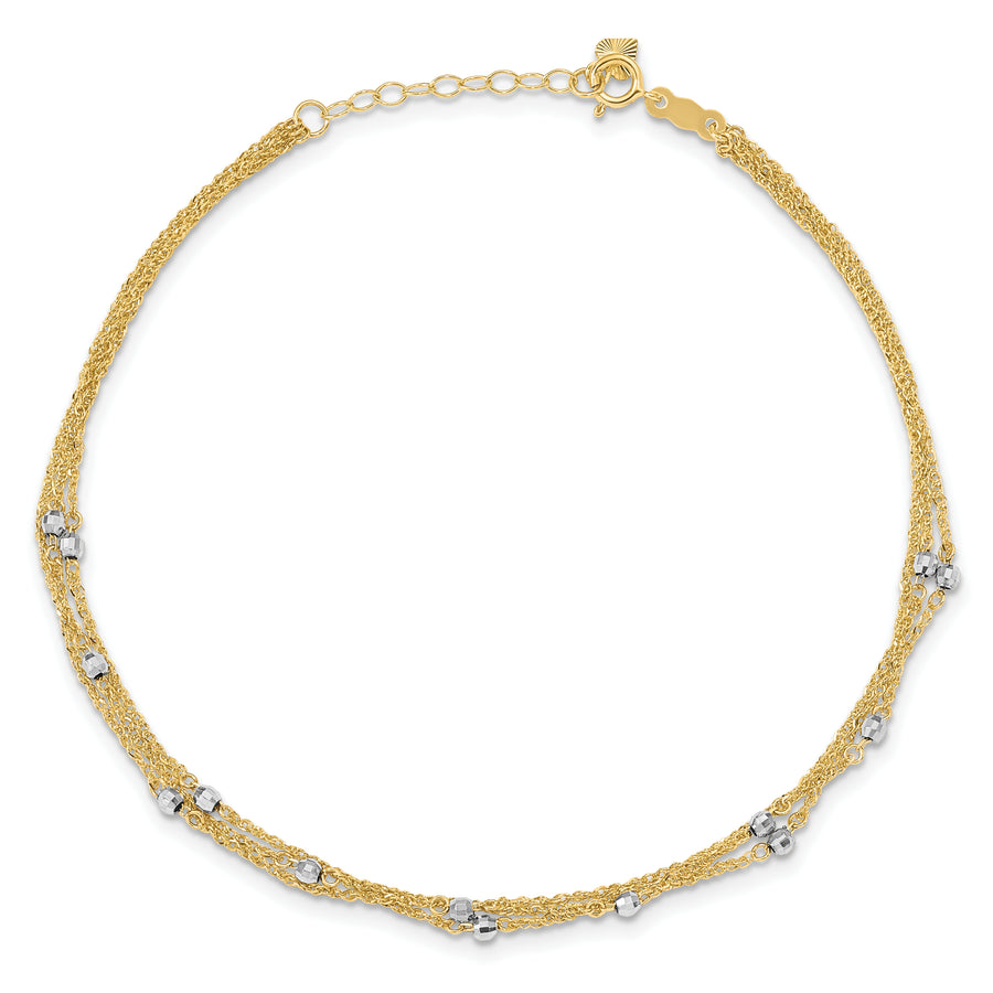 Tobillera de Triple Cadena de 14K Bicolor de 9 Pulgadas + 1 Pulgada de Extensión