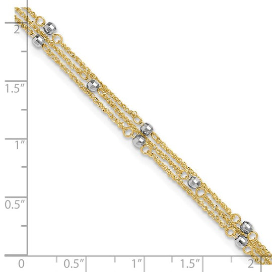 Tobillera de Triple Cadena de 14K Bicolor de 9 pulgadas + 1 pulgada de Extensión