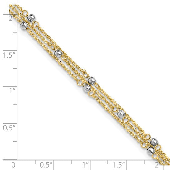 Tobillera de Triple Cadena de 14K Bicolor de 9 Pulgadas + 1 Pulgada de Extensión
