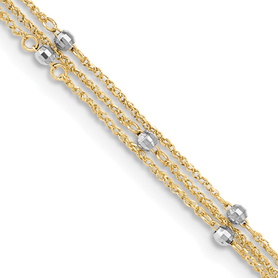 Tobillera de Triple Cadena de 14K Bicolor de 9 Pulgadas + 1 Pulgada de Extensión