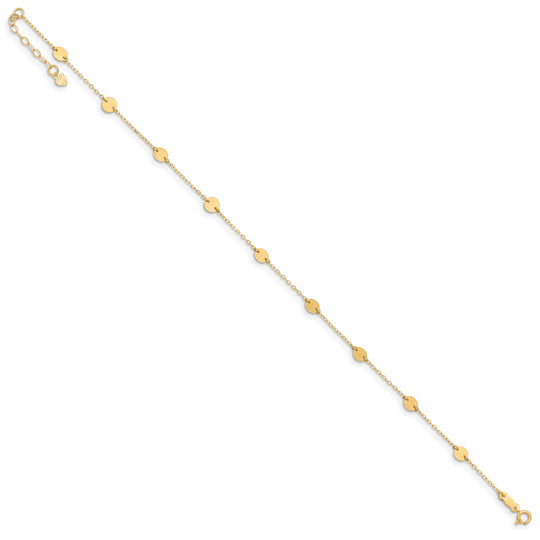 Tobillera de Oro Amarillo de 14K con Discos Pulidos de 9 Pulgadas y Extensión de 1 Pulgada