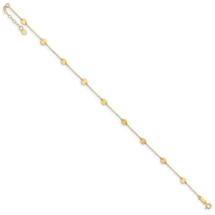 Tobillera de Oro Amarillo de 14K con Discos Pulidos de 9 Pulgadas y Extensión de 1 Pulgada