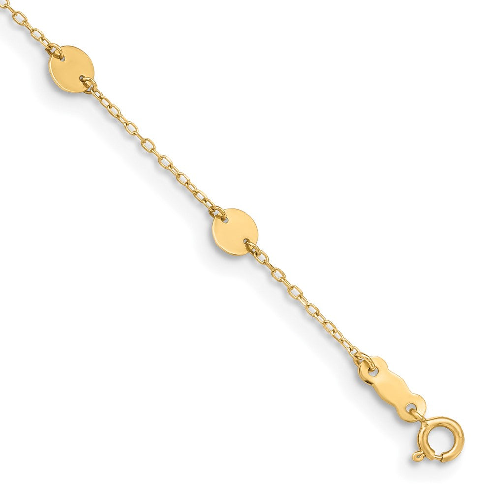 Tobillera de Oro Amarillo de 14K con Discos Pulidos de 9 Pulgadas y Extensión de 1 Pulgada
