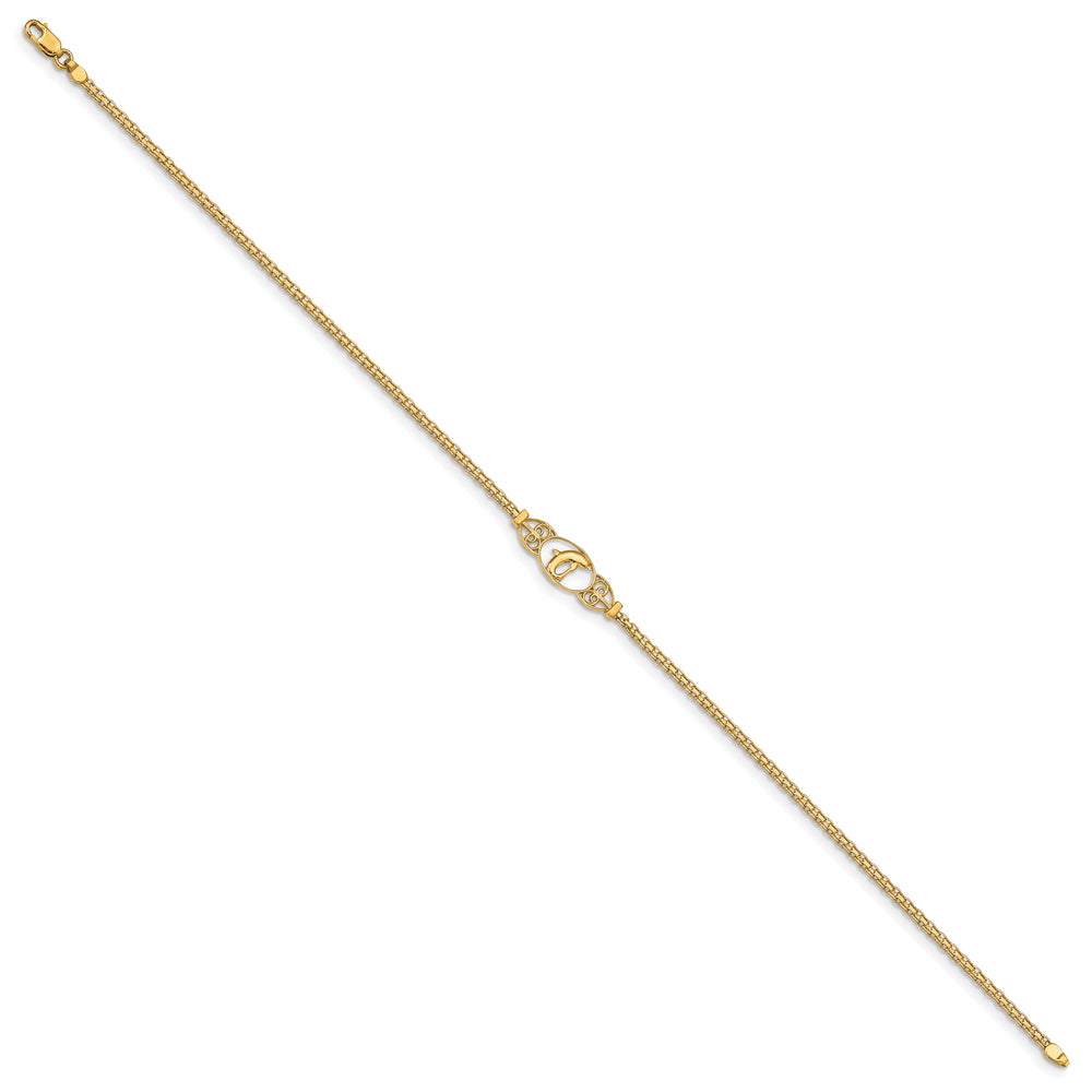 Tobillera de Delfín Pulido de 14K de 10 Pulgadas