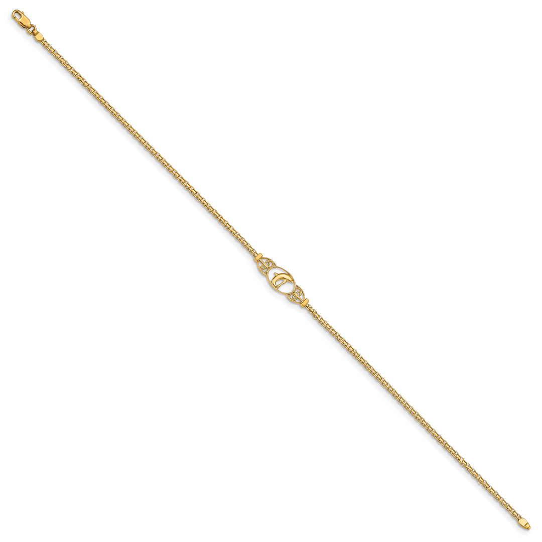 Tobillera de Delfín Pulido de 14K de 10 Pulgadas