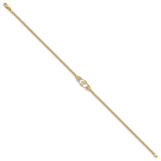 Tobillera de Delfín Pulido de 14K de 10 Pulgadas