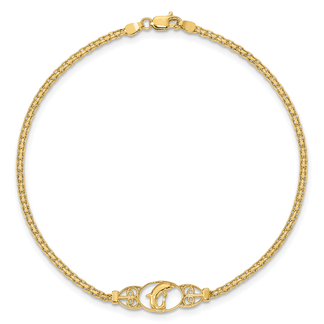 Tobillera de Delfín Pulida de 14k de 9 Pulgadas