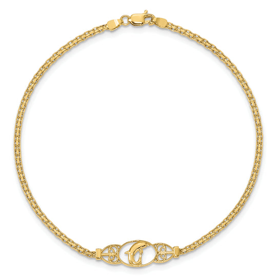Tobillera de Delfín Pulida de 14k de 9 Pulgadas