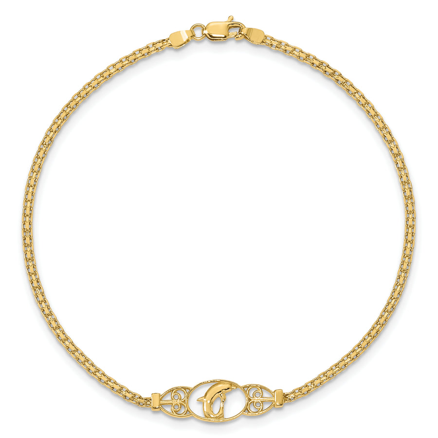 Tobillera de Delfín Pulida de 14k de 9 Pulgadas