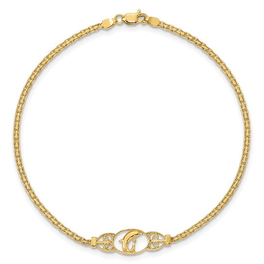 Tobillera de Delfín Pulido de 14K de 10 Pulgadas