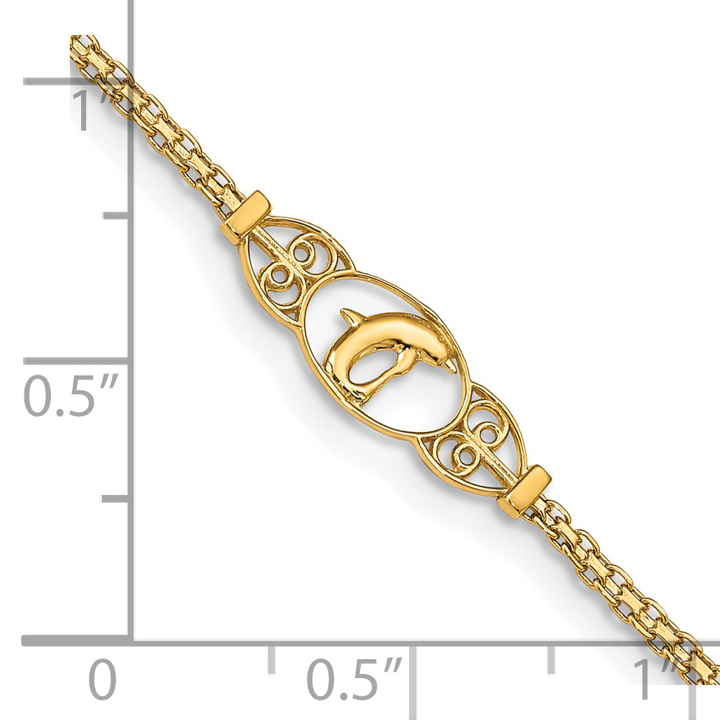 Tobillera de Delfín Pulida de 14k de 9 Pulgadas