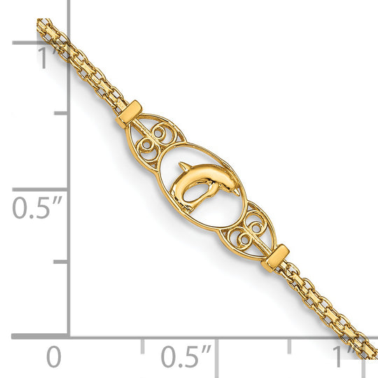 Tobillera de Delfín Pulida de 14k de 9 Pulgadas