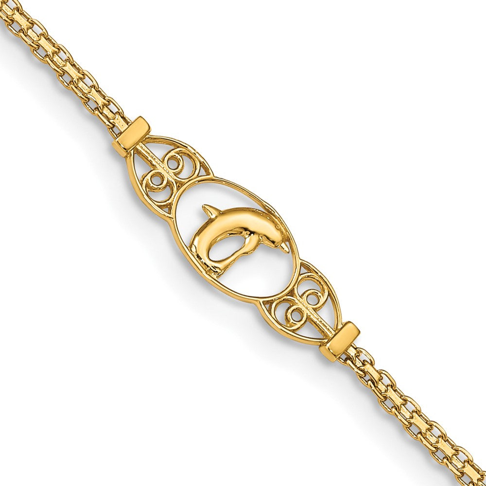 Tobillera de Delfín Pulido de 14K de 10 Pulgadas