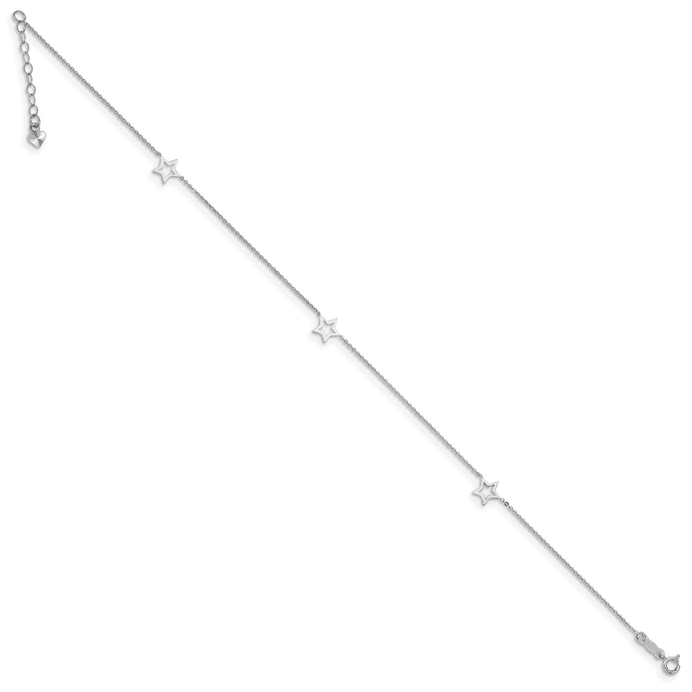 Tobillera Ajustable con Estrella en Oro Blanco de 14K de 9 Pulgadas + Extensión de 1 Pulgada