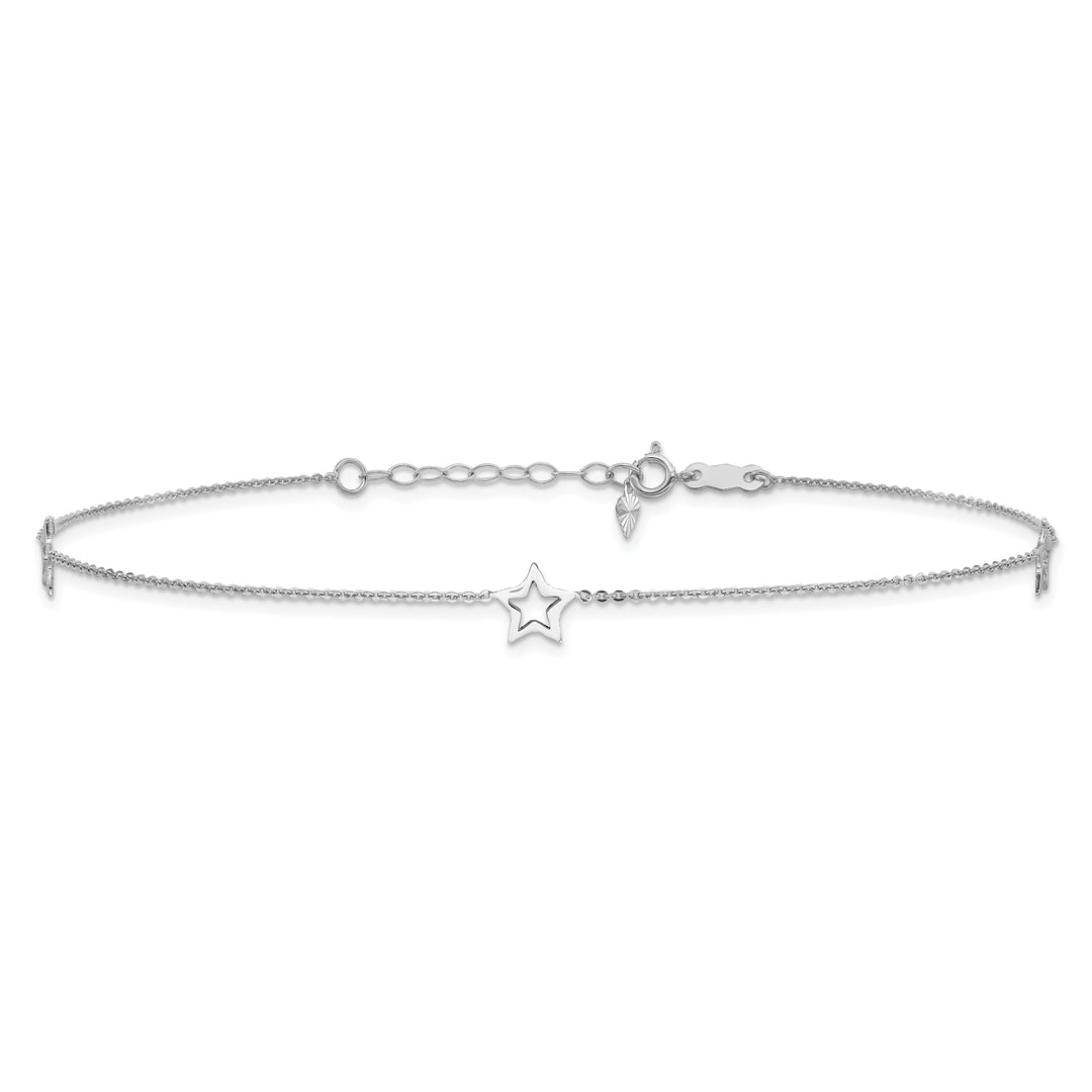 Tobillera Ajustable con Estrella en Oro Blanco de 14K de 9 Pulgadas + Extensión de 1 Pulgada