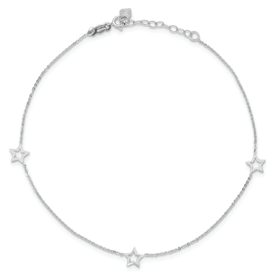 Tobillera Ajustable con Estrella en Oro Blanco de 14K de 9 Pulgadas + Extensión de 1 Pulgada