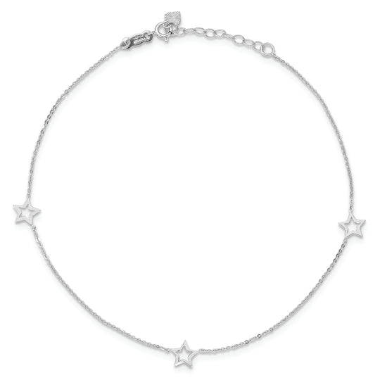Tobillera Ajustable con Estrella en Oro Blanco de 14K de 9 Pulgadas + Extensión de 1 Pulgada