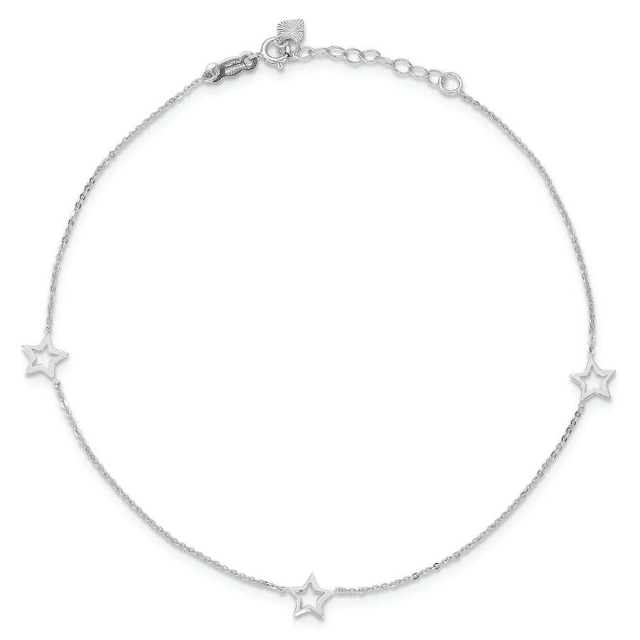 Tobillera Ajustable con Estrella en Oro Blanco de 14K de 9 Pulgadas + Extensión de 1 Pulgada