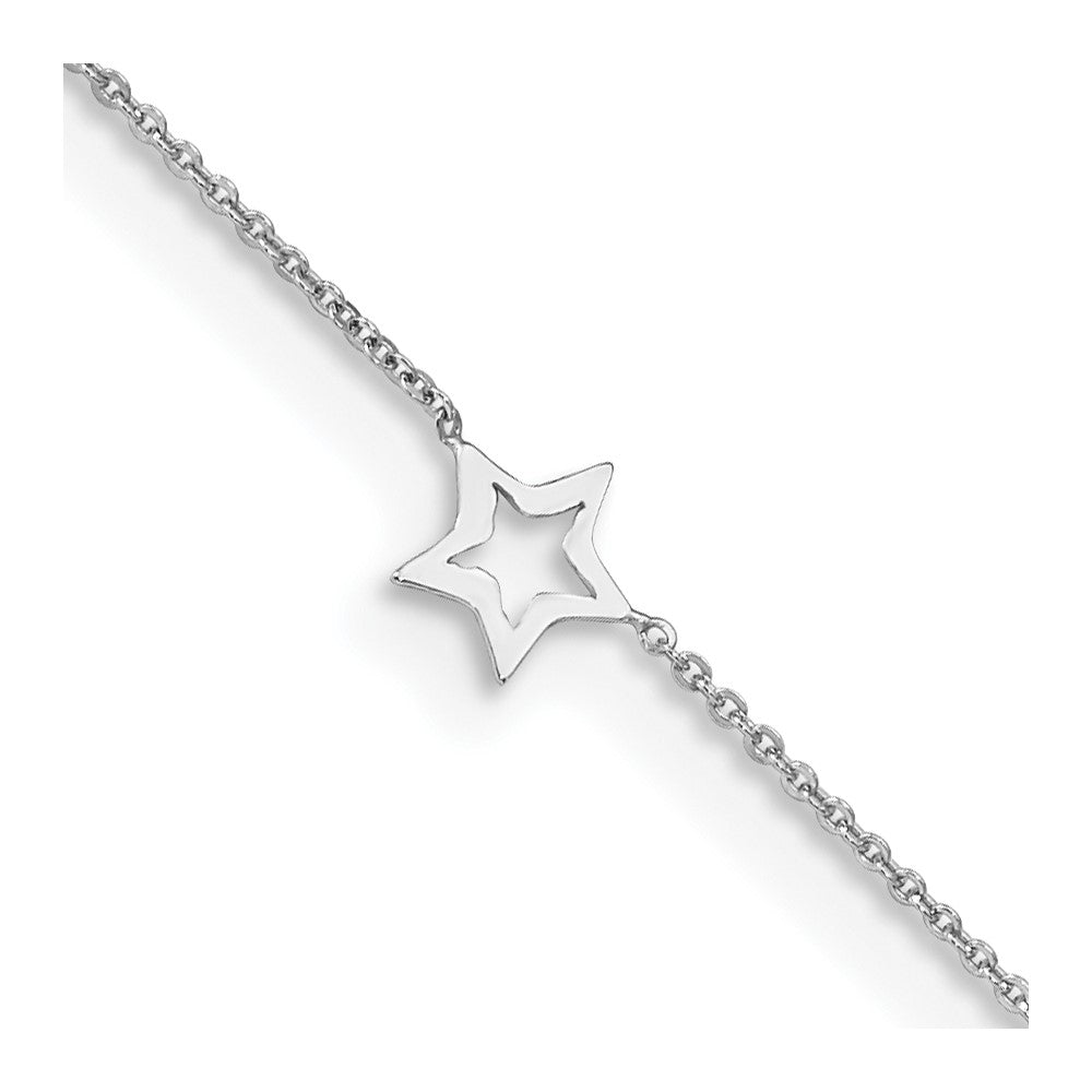 Tobillera Ajustable con Estrella en Oro Blanco de 14K de 9 Pulgadas + Extensión de 1 Pulgada