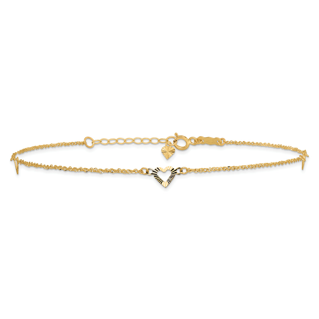 Tobillera de Corazones Cortados en 14K con Extensor de 1 Pulgada