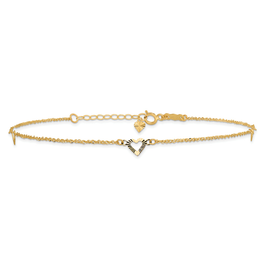 Tobillera de Corazones Cortados en 14K con Extensor de 1 Pulgada