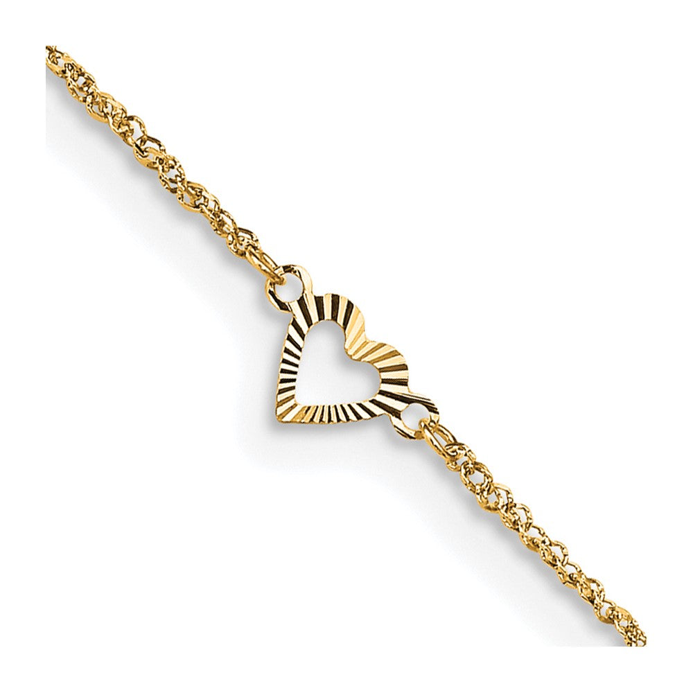 Tobillera de Corazones Cortados en 14K con Extensor de 1 Pulgada