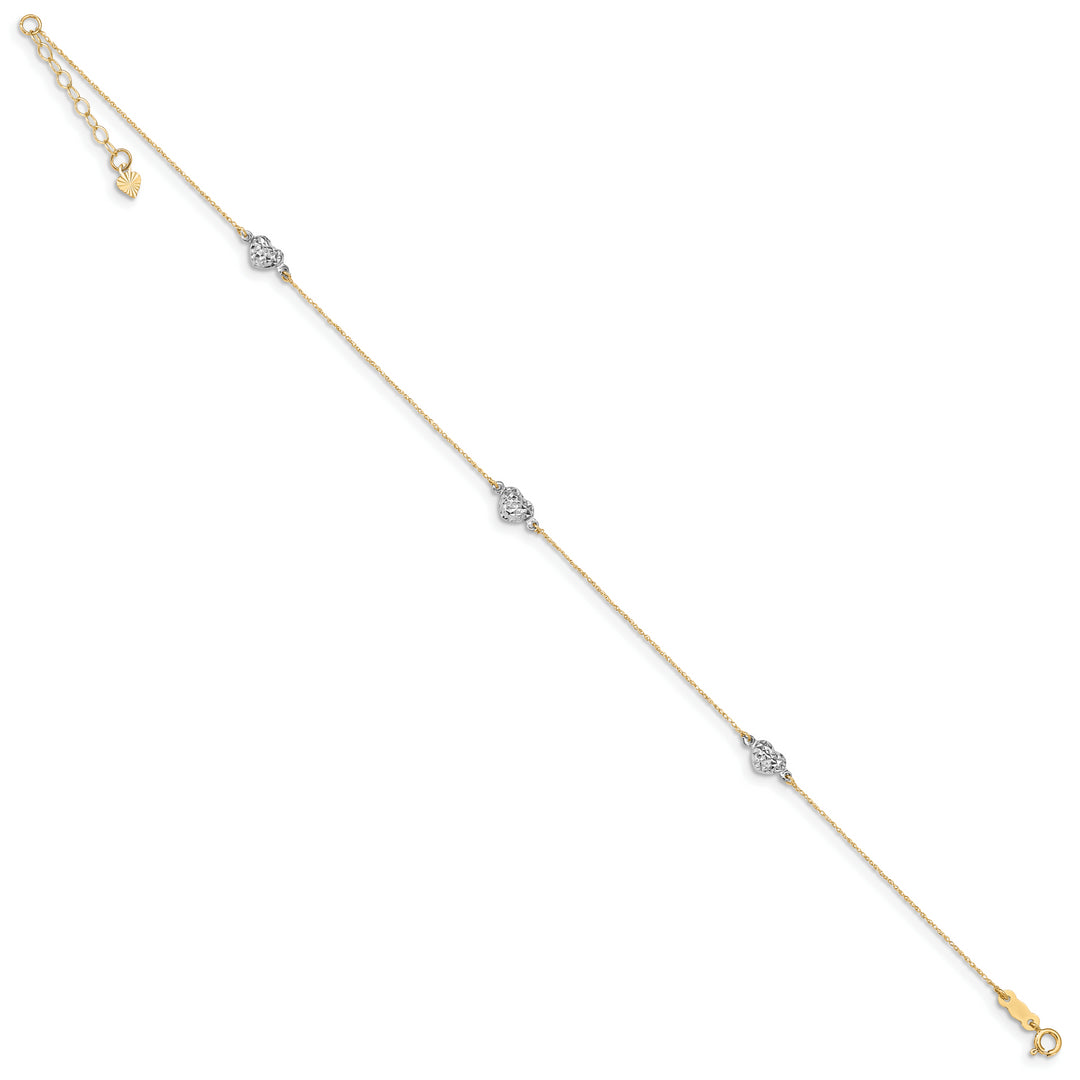Tobillera de Corazón 14K Bicolor con 1 Pulgada de Extensión