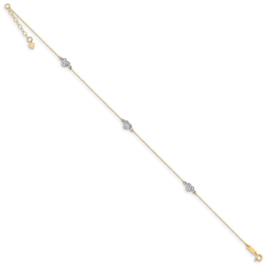 Tobillera de Corazón 14K Bicolor con 1 Pulgada de Extensión