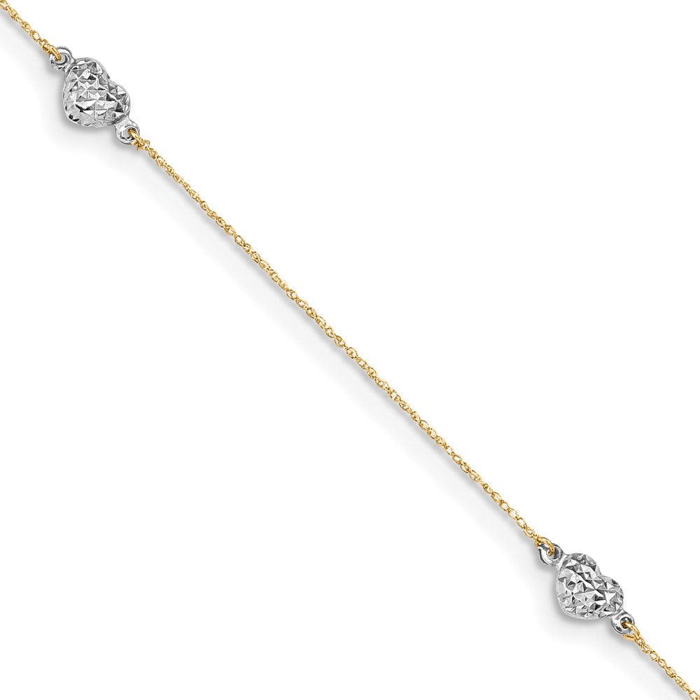 Tobillera de Corazón 14K Bicolor con 1 Pulgada de Extensión
